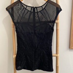 Bebe black lace sheer blouse size medium